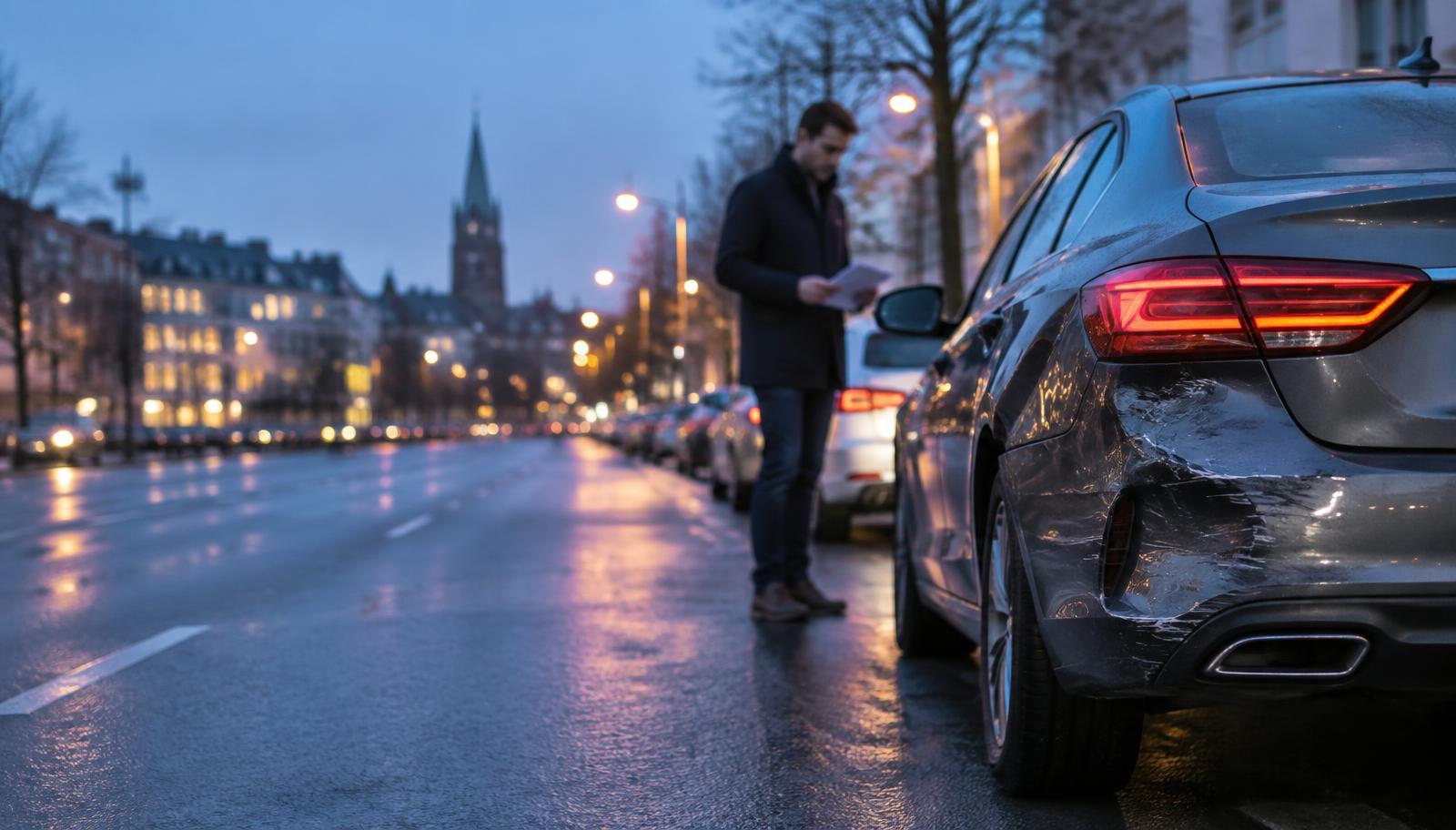Fahrzeug mit Unfallschaden am Straßenrand